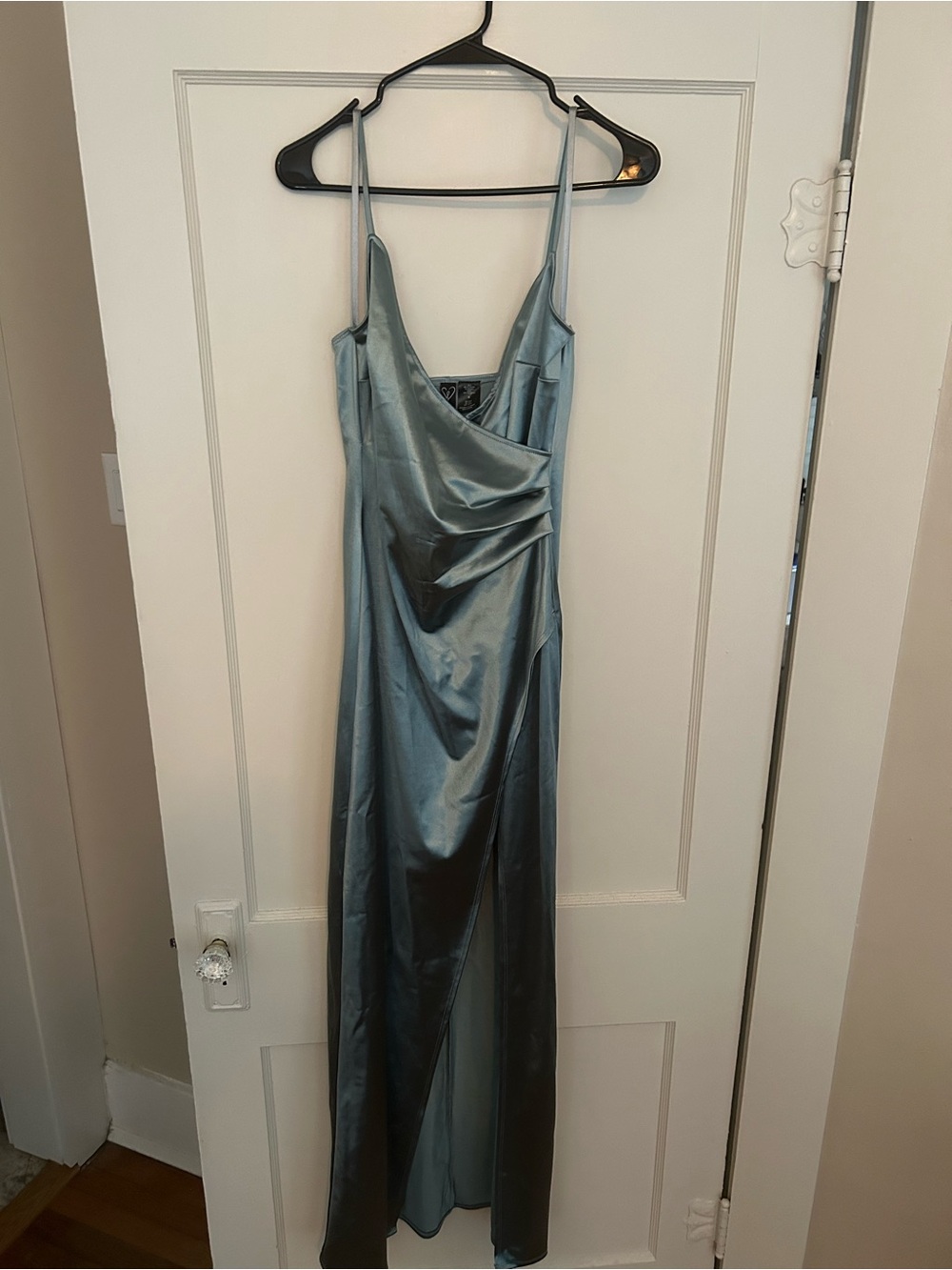 Windsor Satin Slip Maxi Dress in Steel Blue
